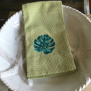 Monstera Palm Embroidered Kitchen Towel
