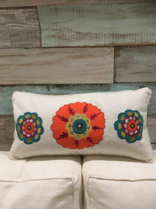 Colorful Embroidered Medallion Lumbar Pillow