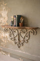 Hand Carved Wood Wall Shelf with Metal Filligree