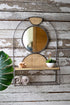 Metal Wall Mirror with Recycled Wood Shelf and Rattan Detail