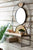 Metal Wall Mirror with Recycled Wood Shelf and Rattan Detail
