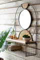 Metal Wall Mirror with Recycled Wood Shelf and Rattan Detail