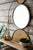 Metal Wall Mirror with Recycled Wood Shelf and Rattan Detail