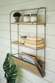Metal and Wood Wall Shelf and Woven Bamboo Magazine Rack
