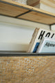 Metal and Wood Wall Shelf and Woven Bamboo Magazine Rack