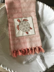 Fringed Turtle Embroidered Kitchen Towel
