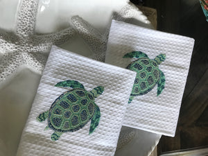 Turtle Blues Embroidered Kitchen Towels