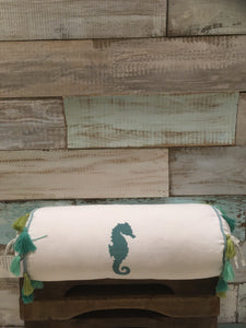 Embroidered Seahorse Bolster Pillow